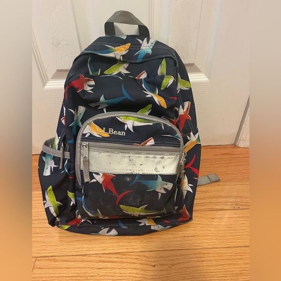 L.L. Bean Navy Shark Print Backpack - Picture 1 of 5